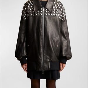 Khaite Ziggy Lambskin Leather Bomber Jacket. Black/Silver. Medium NWT.